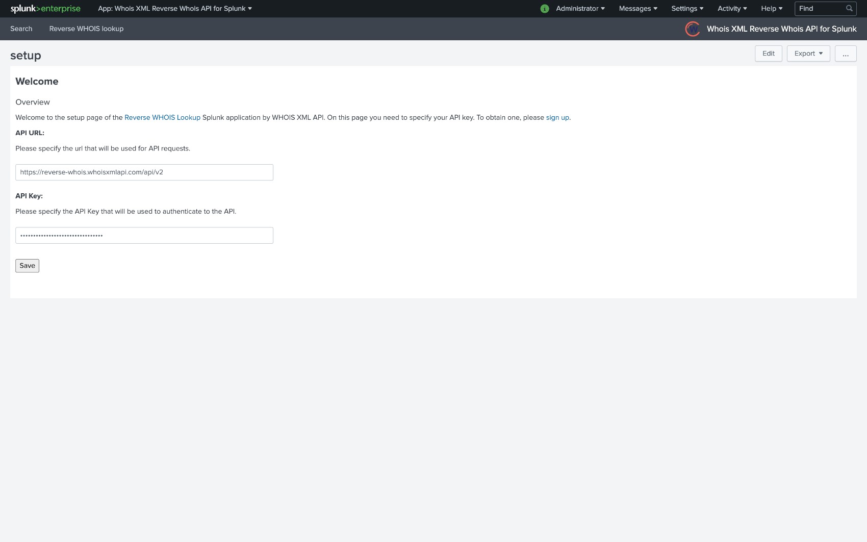 Fill in your API key and click on Save. Fill in your API key and click on Save.